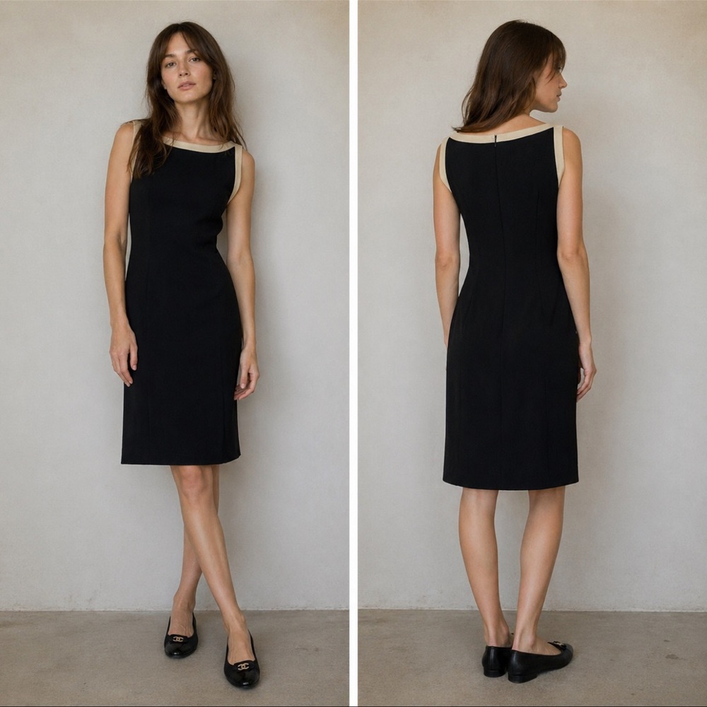 Mondi Sleeveless Black Wool Dress – Cream Trim, Minimalism (EU 38 / S–M)